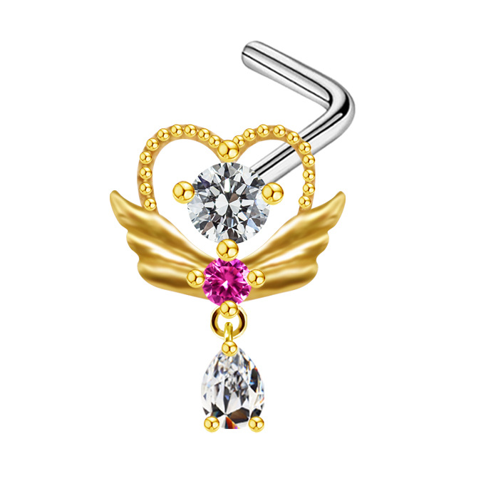 Streetwear Shiny Heart Shape Stainless Steel Alloy Copper Inlay Zircon White Gold Plated Gold Plated Belly Ring display picture 3