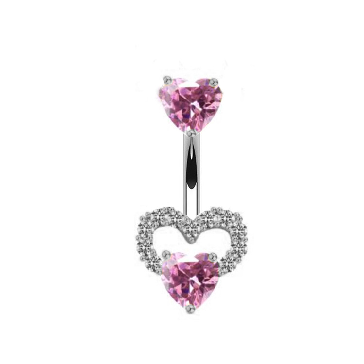 Streetwear Shiny Heart Shape Stainless Steel Alloy Copper Inlay Zircon White Gold Plated Gold Plated Belly Ring display picture 4