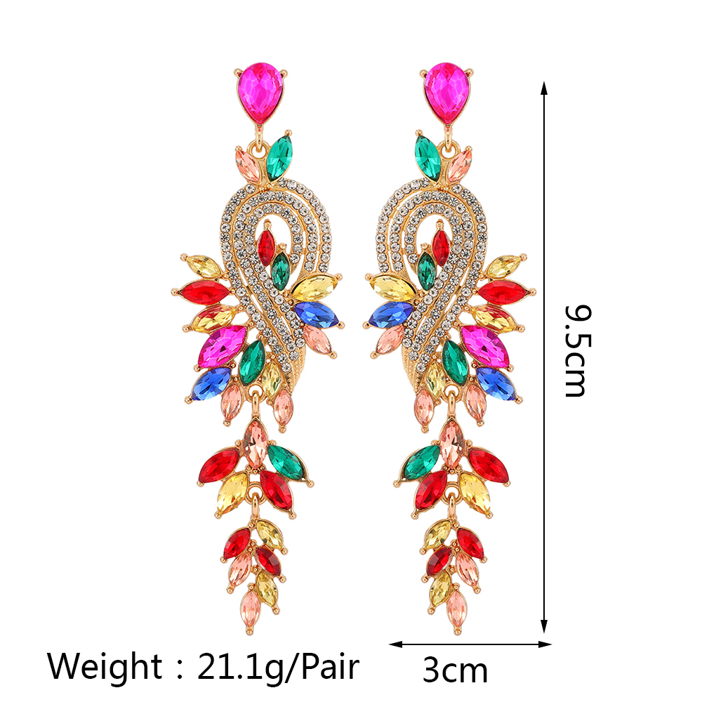 1 Pair Exaggerated Shiny Leaf Plating Inlay Zinc Alloy Artificial Crystal Artificial Rhinestones Drop Earrings display picture 14