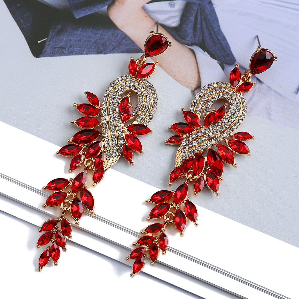 1 Pair Exaggerated Shiny Leaf Plating Inlay Zinc Alloy Artificial Crystal Artificial Rhinestones Drop Earrings display picture 10