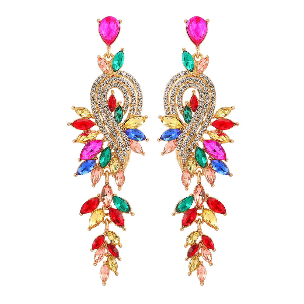 1 Pair Exaggerated Shiny Leaf Plating Inlay Zinc Alloy Artificial Crystal Artificial Rhinestones Drop Earrings display picture 1