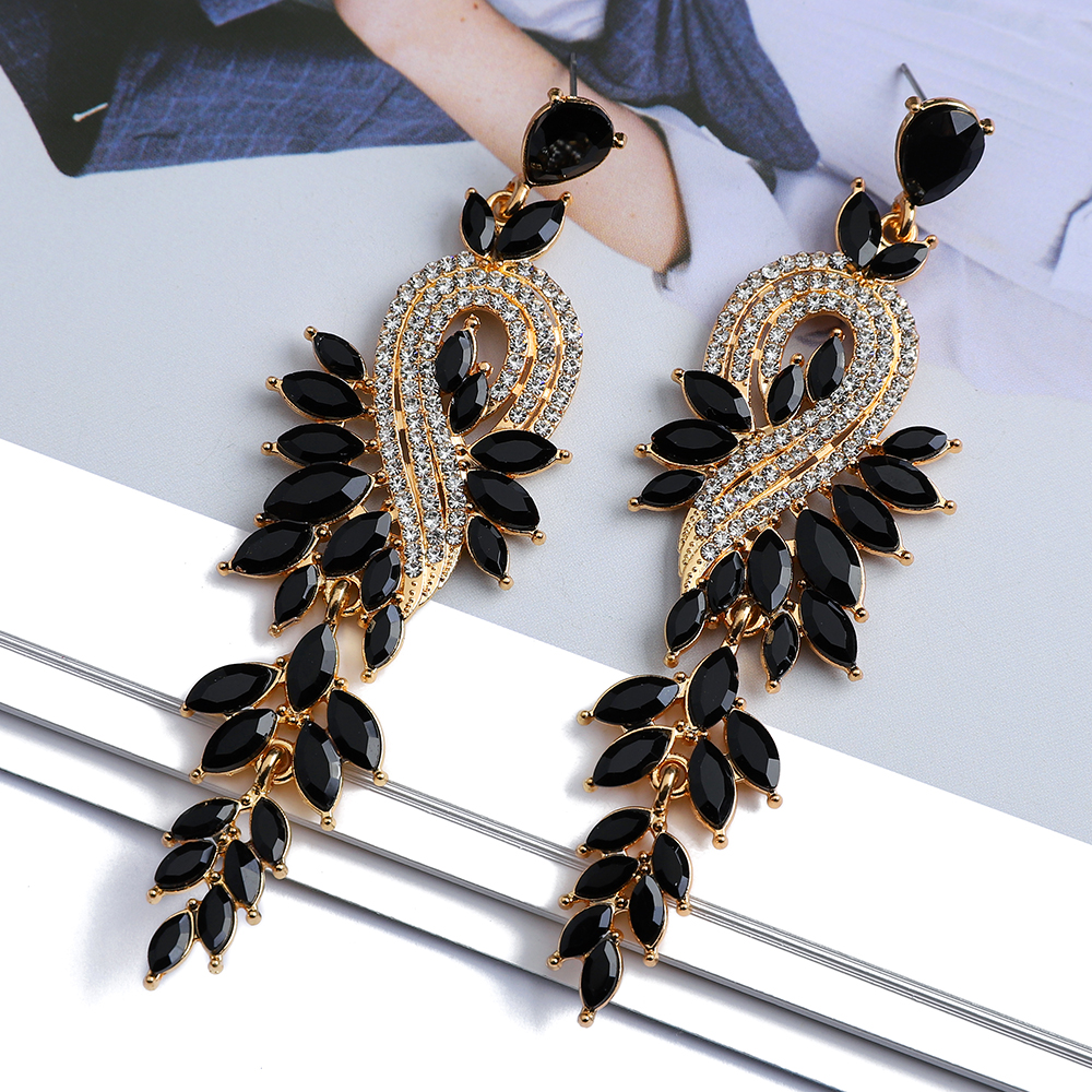 1 Pair Exaggerated Shiny Leaf Plating Inlay Zinc Alloy Artificial Crystal Artificial Rhinestones Drop Earrings display picture 7