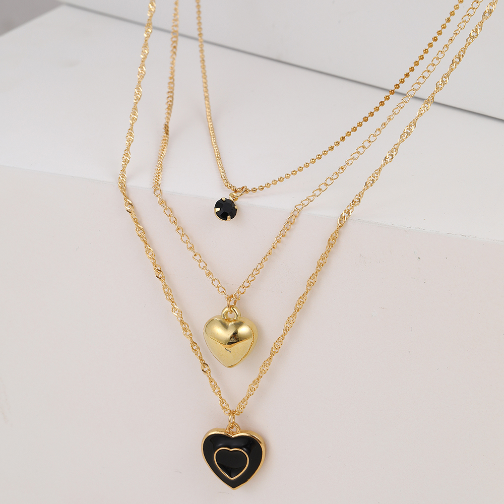 Ig Style Simple Style Heart Shape Alloy Enamel Plating Inlay Rhinestones Women's Pendant Necklace display picture 2
