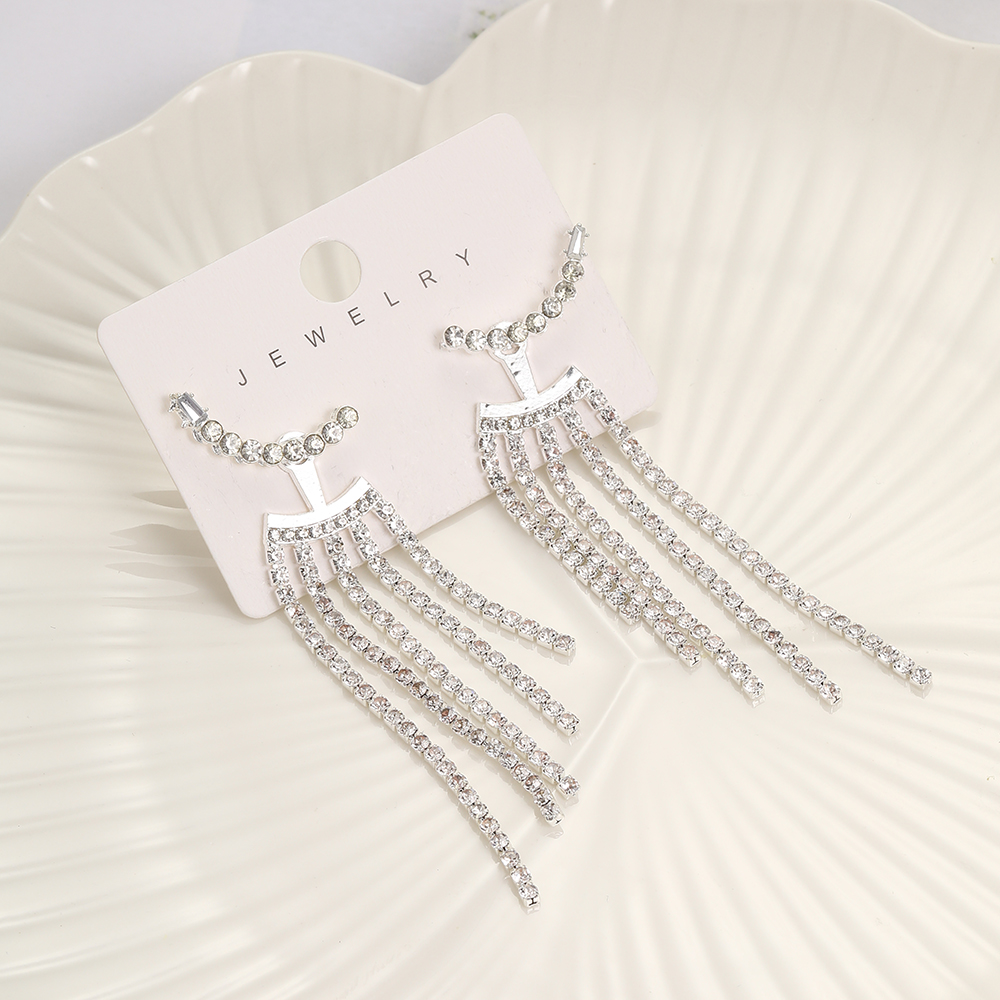 1 Pair Elegant Luxurious Tassel Inlay Alloy Rhinestones Drop Earrings display picture 6