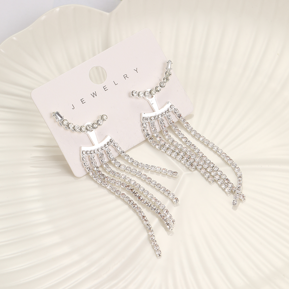 1 Pair Elegant Luxurious Tassel Inlay Alloy Rhinestones Drop Earrings display picture 4