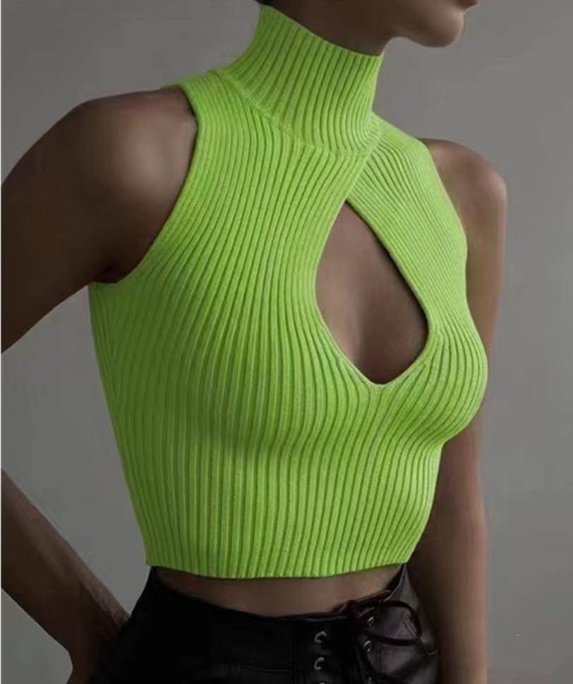 Sexy Solid Color Turtleneck Sleeveless Vest display picture 2