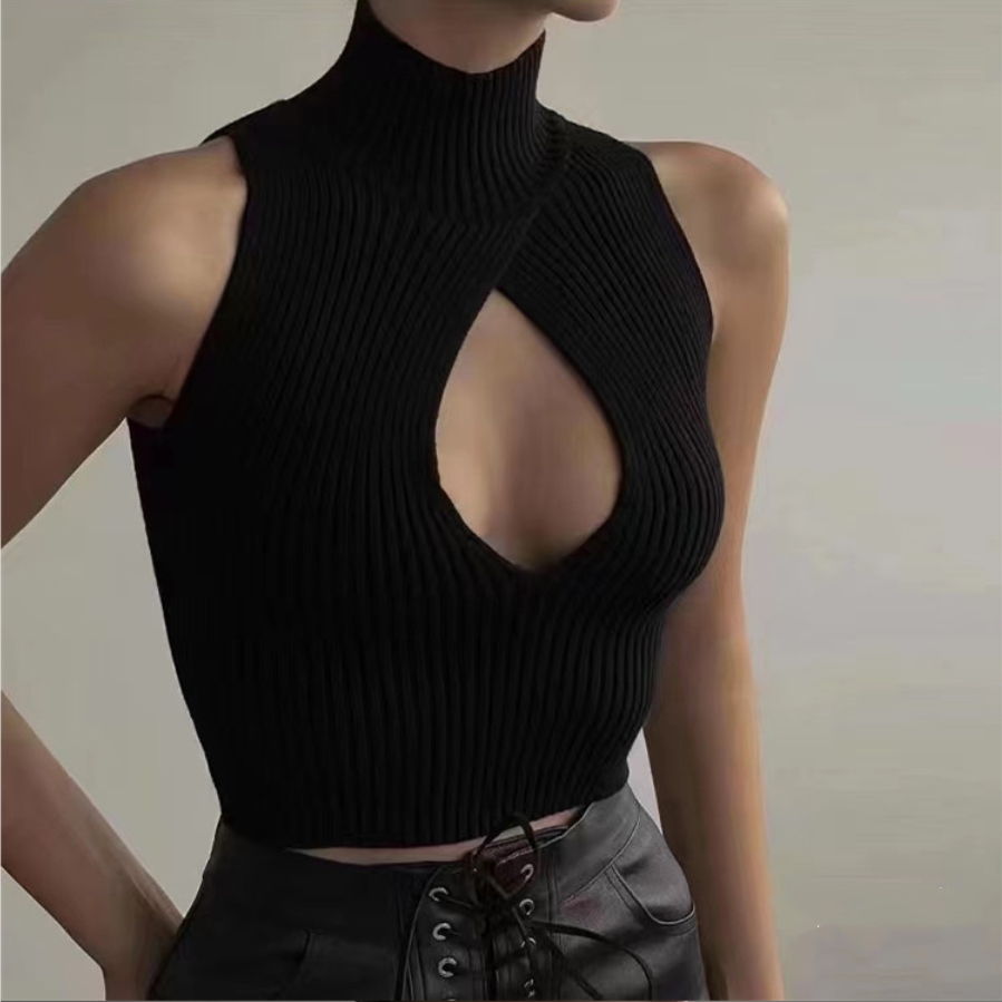 Sexy Solid Color Turtleneck Sleeveless Vest display picture 7