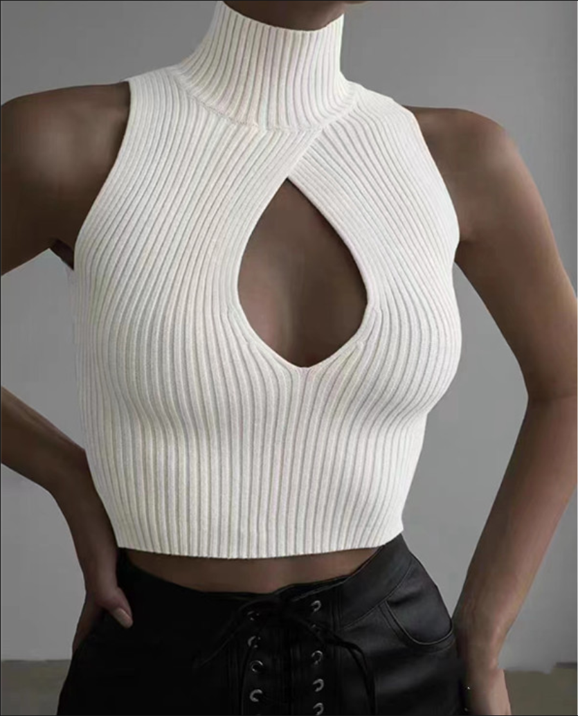 Sexy Solid Color Turtleneck Sleeveless Vest display picture 5