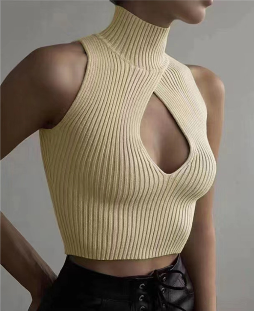 Sexy Solid Color Turtleneck Sleeveless Vest display picture 4