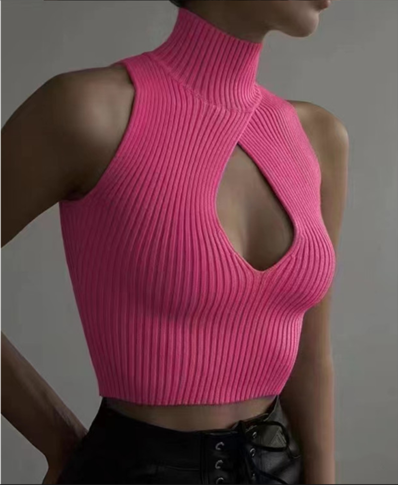 Sexy Solid Color Turtleneck Sleeveless Vest display picture 3