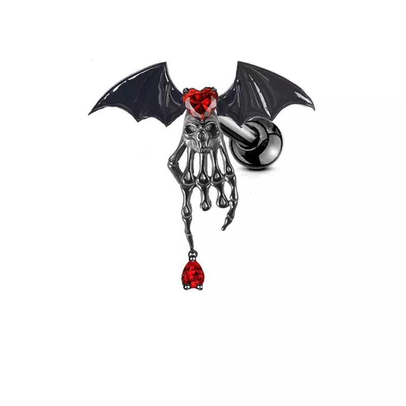 1 Pièce Gothique Exagéré Drôle Chauve Souris Crâne Incruster Acier Inoxydable Zircon Boucles D'oreilles Boucles D'oreilles Cartilage display picture 1