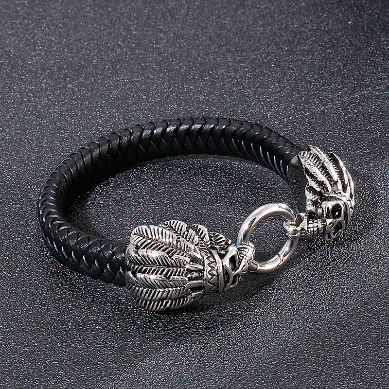 Hip-hop Cool Style Lion Feather Skull Stainless Steel Patchwork Men's Bangle display picture 6