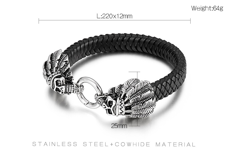 Hip-hop Cool Style Lion Feather Skull Stainless Steel Patchwork Men's Bangle display picture 9