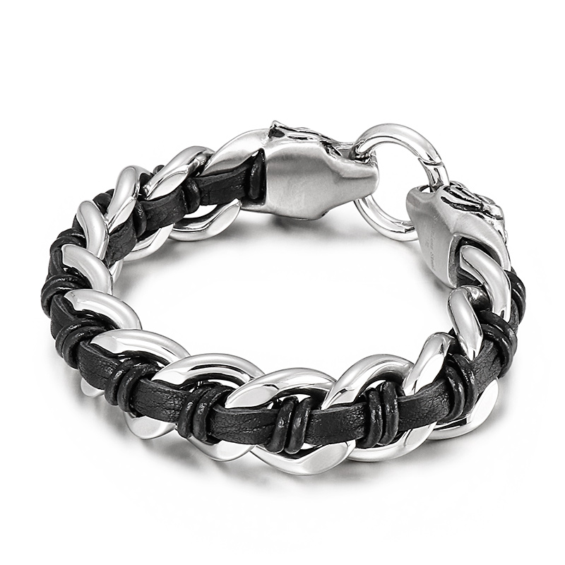 Hip Hop Style Cool Loup Acier Inoxydable Patchwork Hommes Bracelet display picture 1
