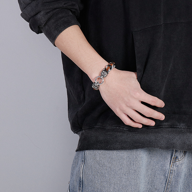Hip Hop Style Cool Loup Acier Inoxydable Patchwork Hommes Bracelet display picture 10