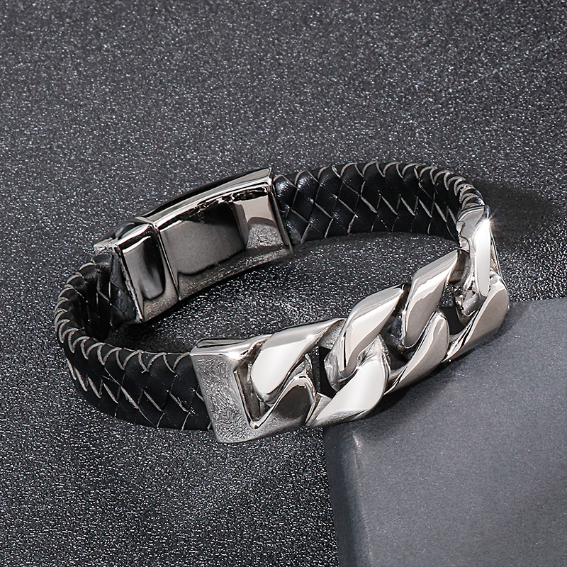 Hip-hop Cool Style Chains Print Stainless Steel Patchwork Men's Bangle display picture 5
