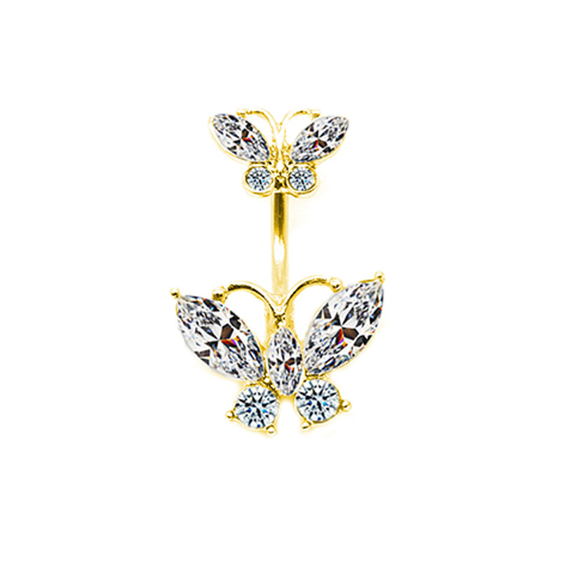 Glam Retro Butterfly Stainless Steel Alloy Plating Inlay Zircon White Gold Plated Gold Plated Silver Plated Belly Ring display picture 4