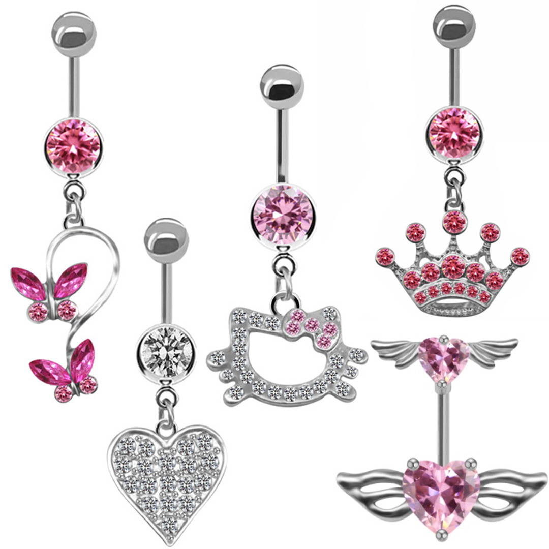 Lady Classic Style Shiny Cat Crown Butterfly Stainless Steel Alloy Copper Plating Metal Inlay Zircon White Gold Plated Gold Plated Belly Ring display picture 7