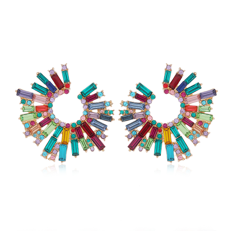 1 Pair Retro Color Block Inlay Alloy Artificial Diamond Ear Studs display picture 3