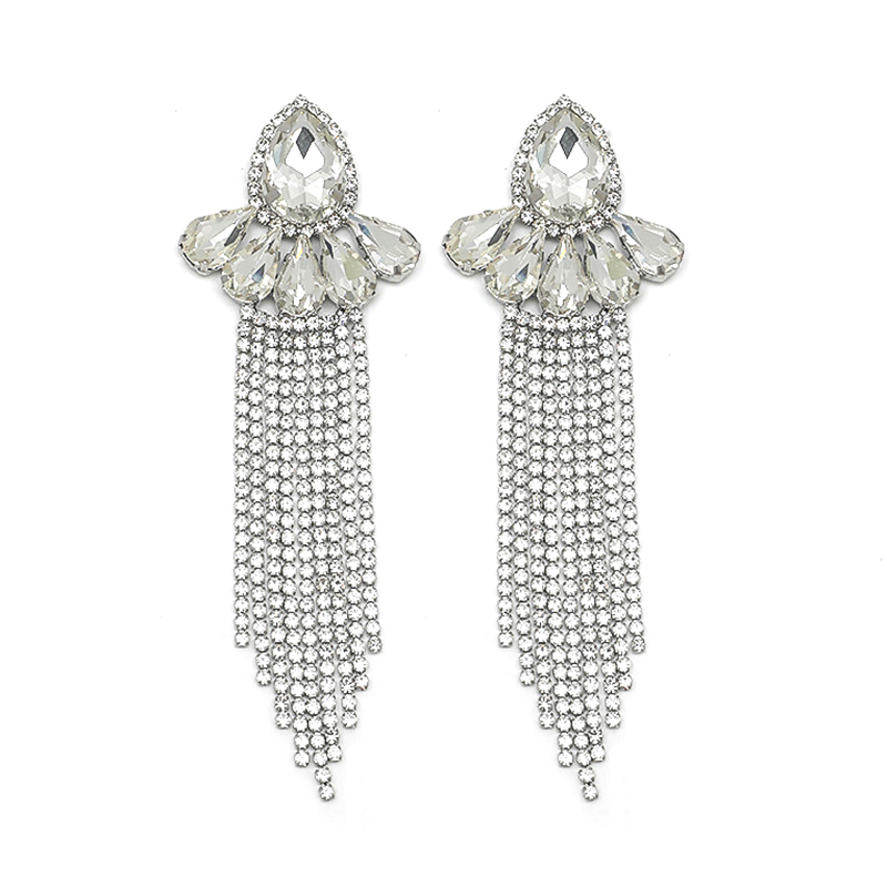 1 Pair Streetwear Water Droplets Tassel Inlay Alloy Artificial Diamond Drop Earrings display picture 3