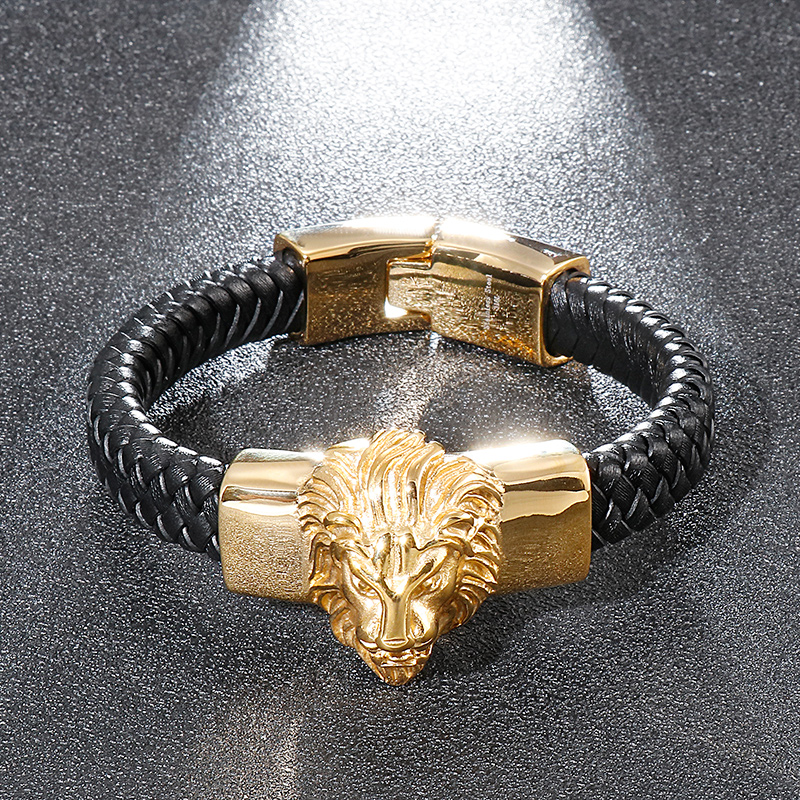 Punk Streetwear Animal Lion Stainless Steel 18K Gold Plated Men'S Bangle display picture 7