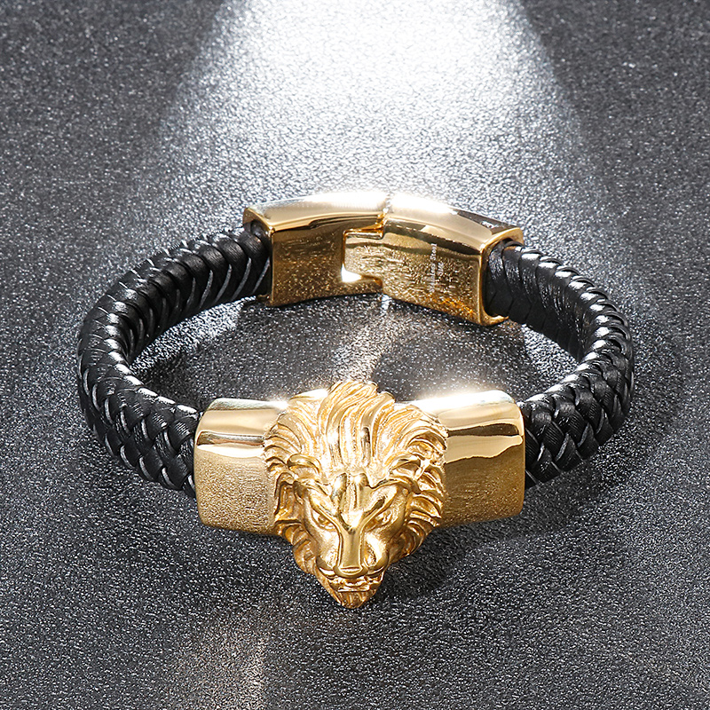 Punk Vêtement De Rue Animal Lion Acier Inoxydable Plaqué Or 18K Hommes Bracelet display picture 7