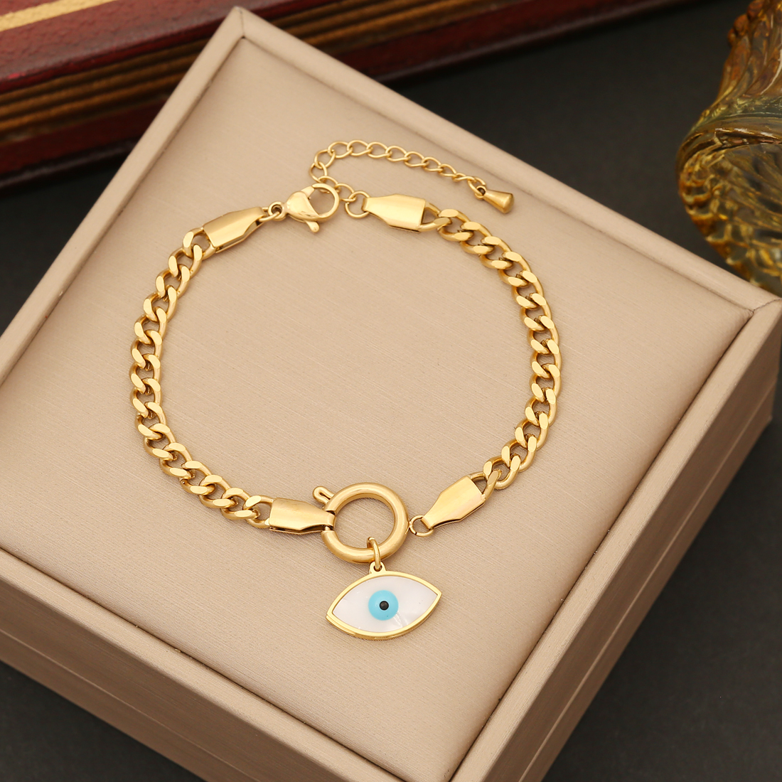 Stainless Steel 18K Gold Plated Streetwear Enamel Eye Bracelets Earrings Necklace display picture 5