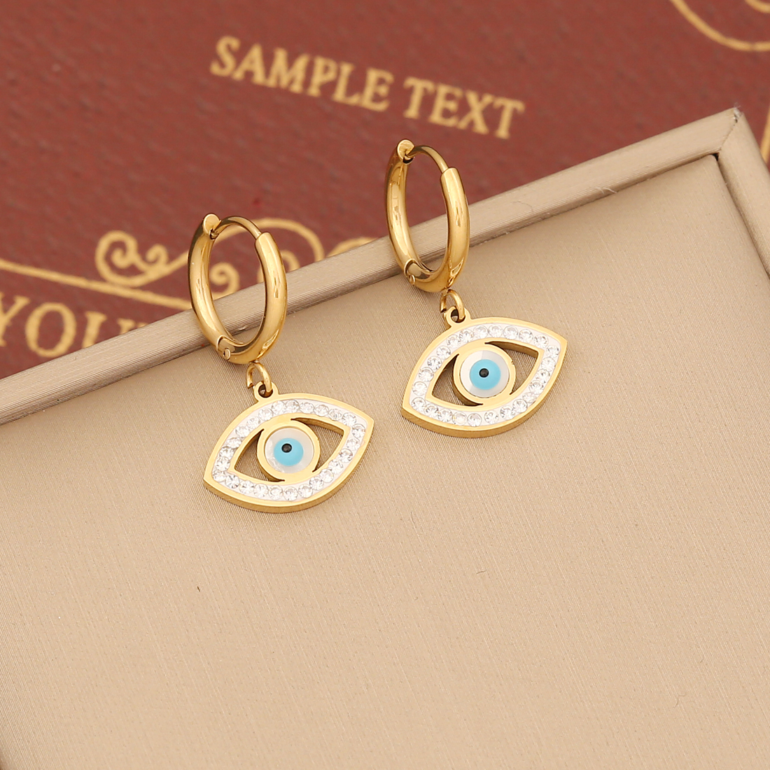 Stainless Steel 18K Gold Plated Retro Bohemian Plating Inlay Eye Artificial Diamond Turquoise Bracelets Earrings Necklace display picture 5