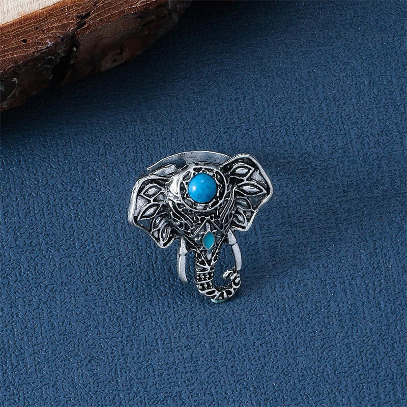 Wholesale Jewelry Ethnic Style Cool Style Elephant Alloy Turquoise Plating Inlay Open Rings display picture 1