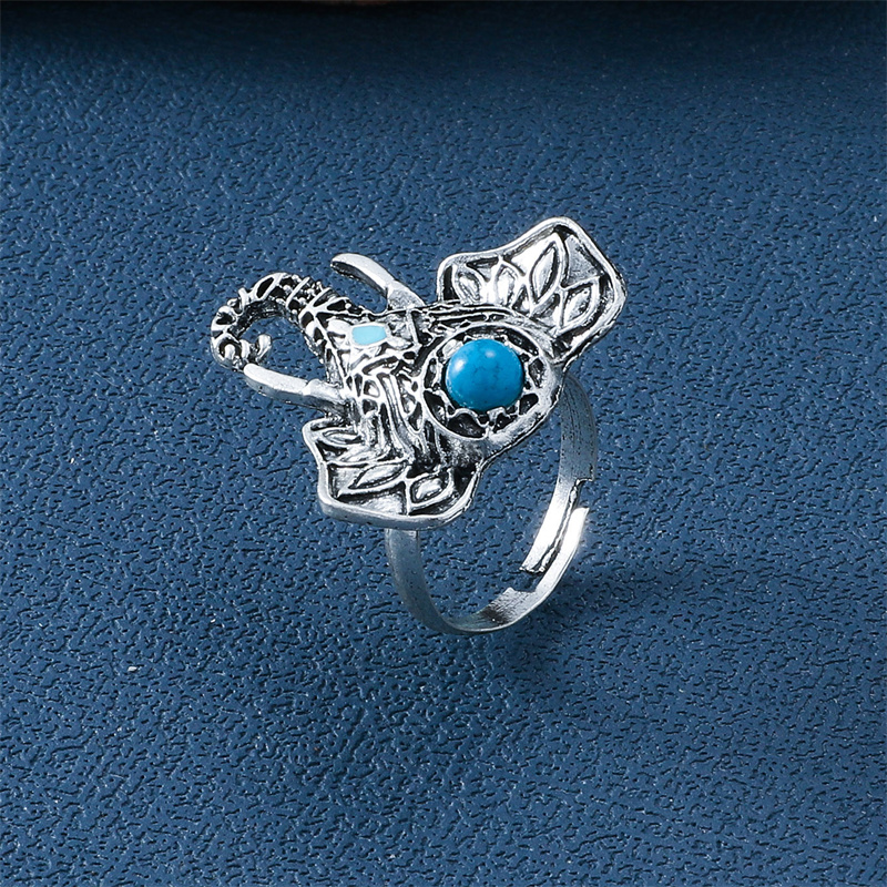 Wholesale Jewelry Ethnic Style Cool Style Elephant Alloy Turquoise Plating Inlay Open Rings display picture 2