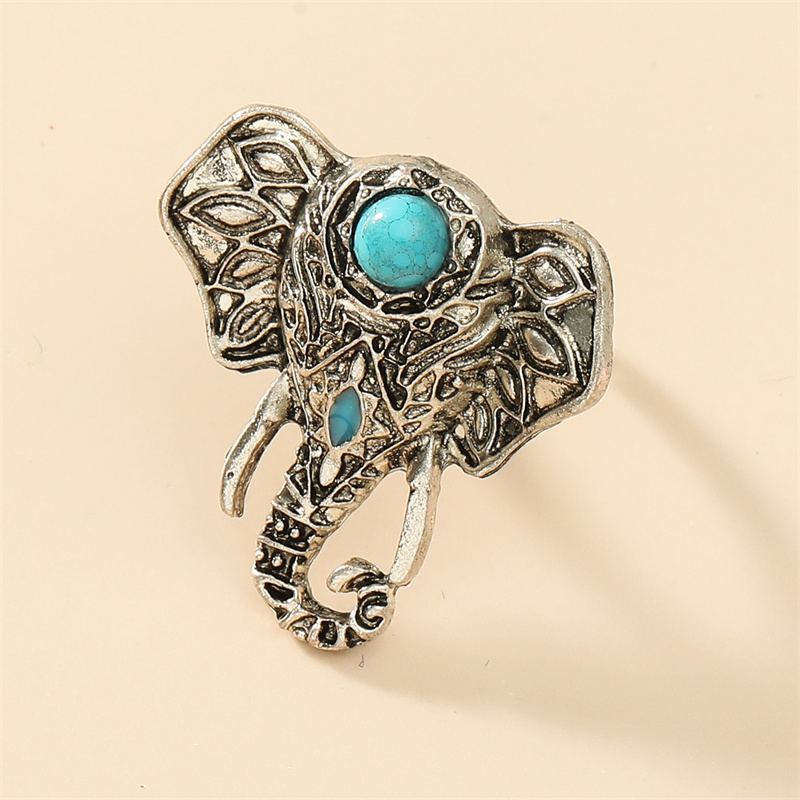 Wholesale Jewelry Ethnic Style Cool Style Elephant Alloy Turquoise Plating Inlay Open Rings display picture 3