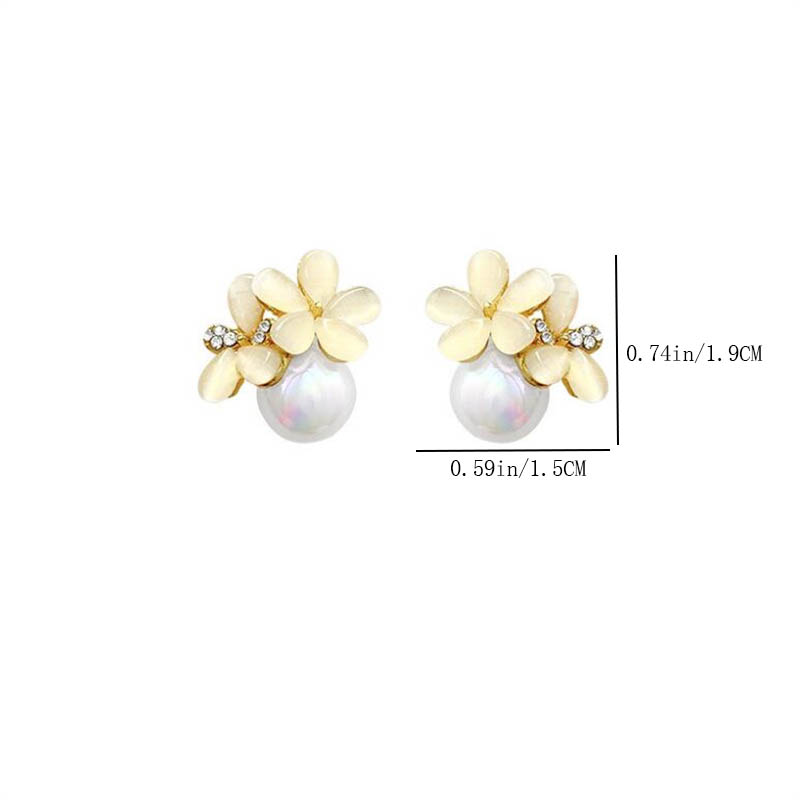 1 Pair Ig Style Sweet Flower Plating Inlay Alloy Artificial Pearls Rhinestones Opal Ear Studs display picture 4