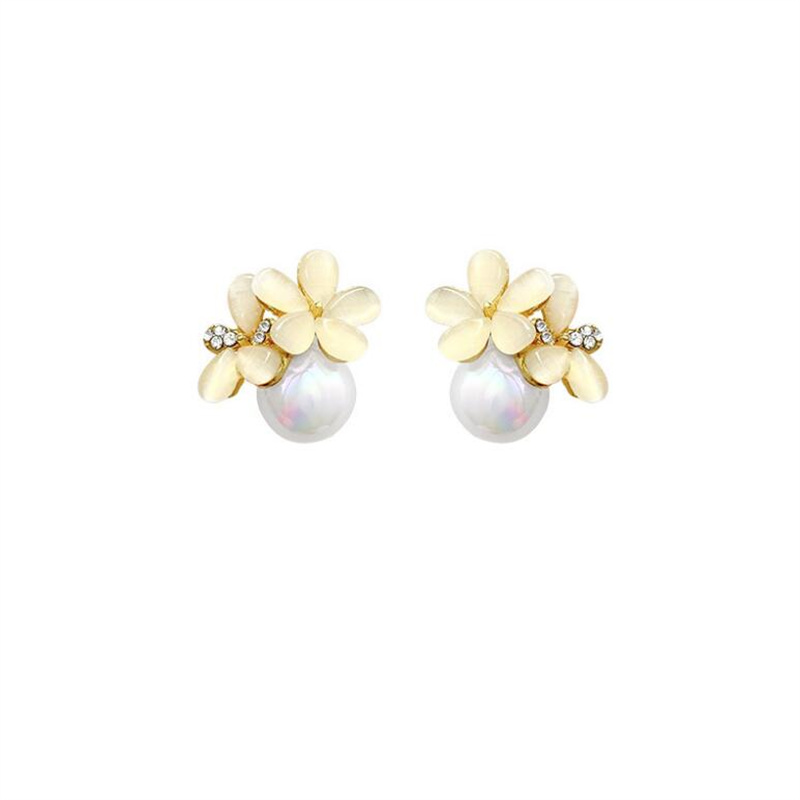 1 Pair Ig Style Sweet Flower Plating Inlay Alloy Artificial Pearls Rhinestones Opal Ear Studs display picture 5