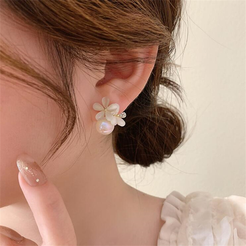 1 Pair Ig Style Sweet Flower Plating Inlay Alloy Artificial Pearls Rhinestones Opal Ear Studs display picture 7