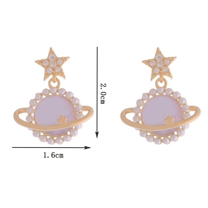 1 Pair Elegant Planet Plating Inlay Copper Pearl Zircon 14k Gold Plated Drop Earrings display picture 5