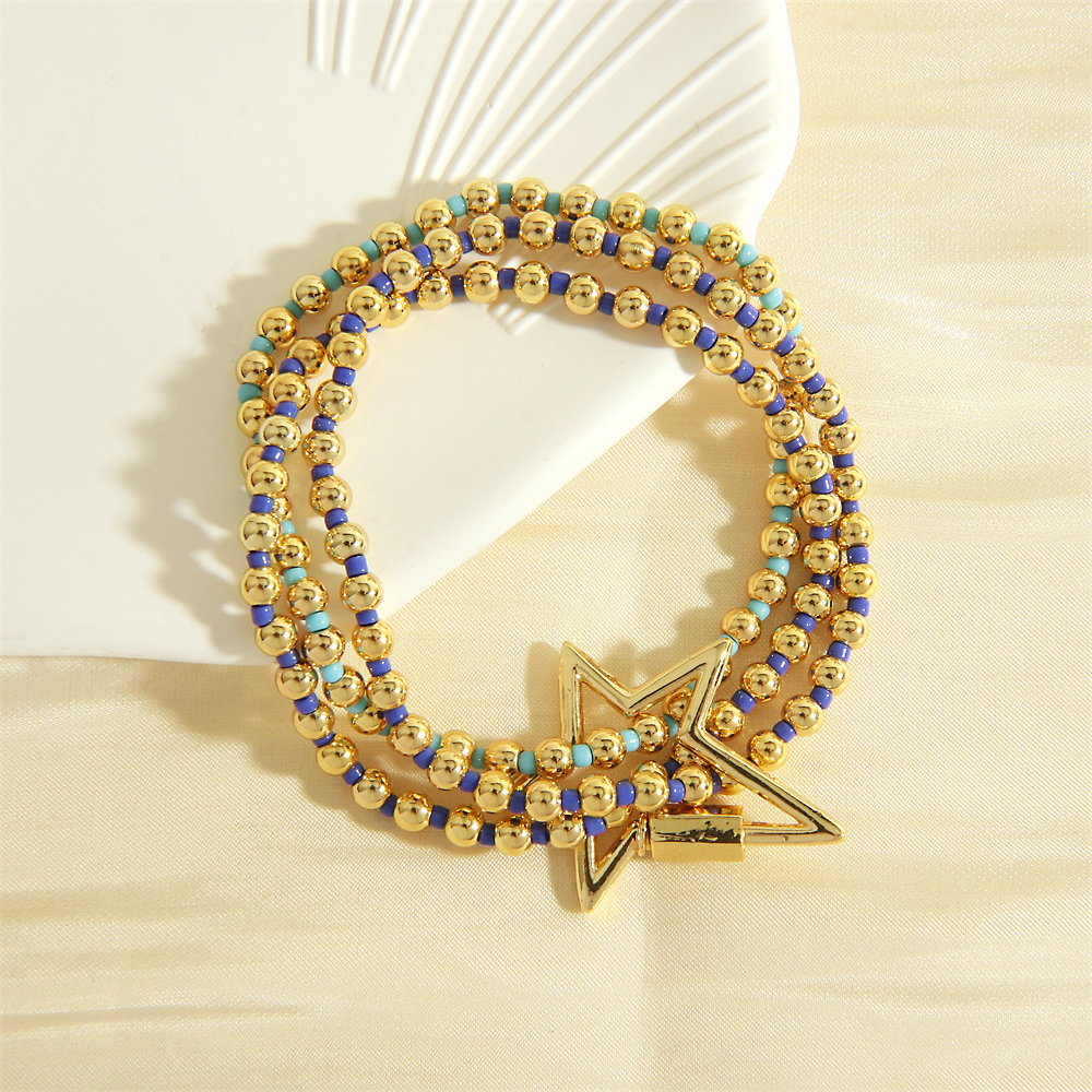 Hip-hop Vintage Style Pentagram Cross Heart Shape Glass Copper Beaded Women's Bracelets display picture 3