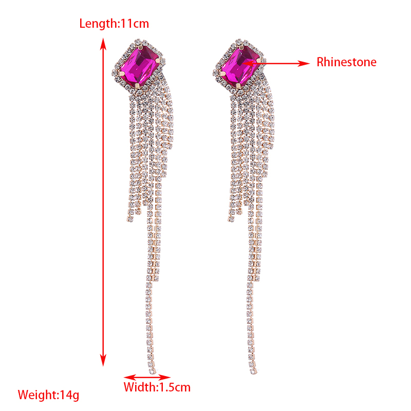1 Pair Ig Style Shiny Tassel Rectangle Inlay Rhinestone Rhinestones Drop Earrings display picture 1