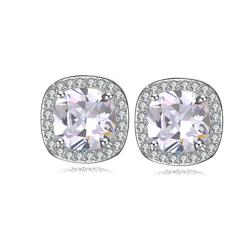 1 Pair Sweet Simple Style Square Plating Inlay Copper Zircon Rhodium Plated Ear Studs display picture 1