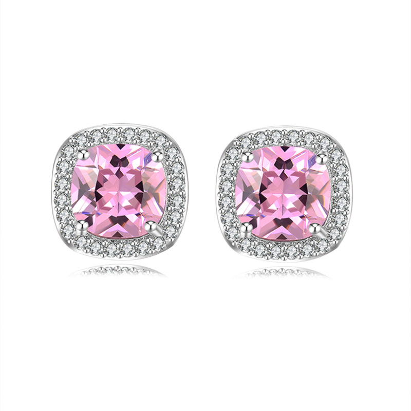 1 Pair Sweet Simple Style Square Plating Inlay Copper Zircon Rhodium Plated Ear Studs display picture 2