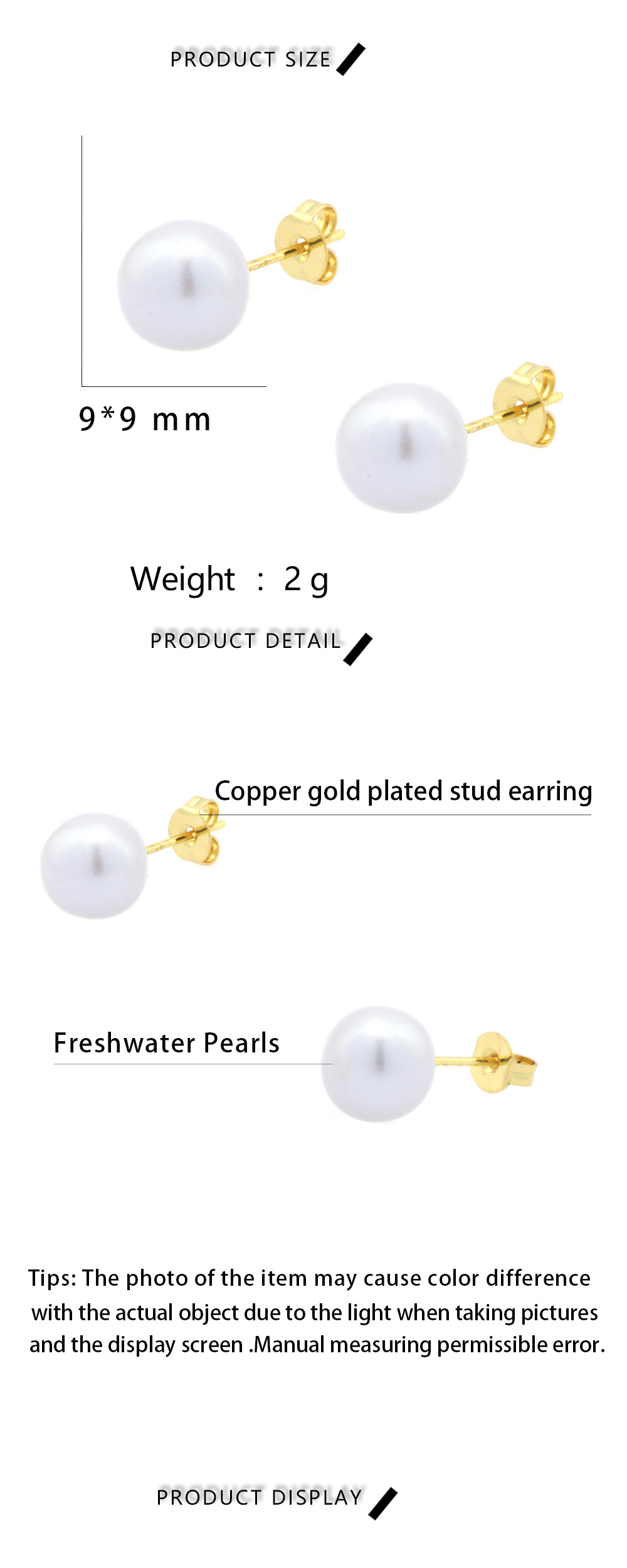 1 Pair Basic Simple Style Round Plating Freshwater Pearl Copper 18k Gold Plated Ear Studs display picture 1