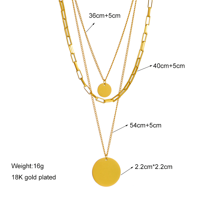 Stainless Steel 18K Gold Plated Retro Punk Layered Plating Round No Inlaid Layered Necklaces display picture 1