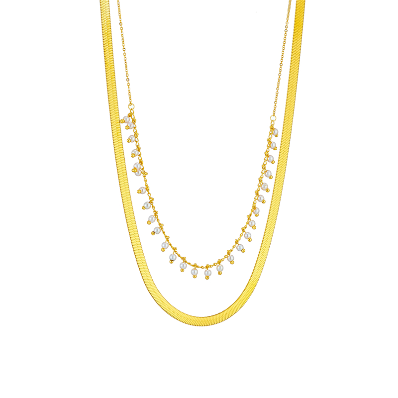 Rostfreier Stahl Elegant Inlay Geometrisch Künstliche Perlen Geschichtete Halskette display picture 5