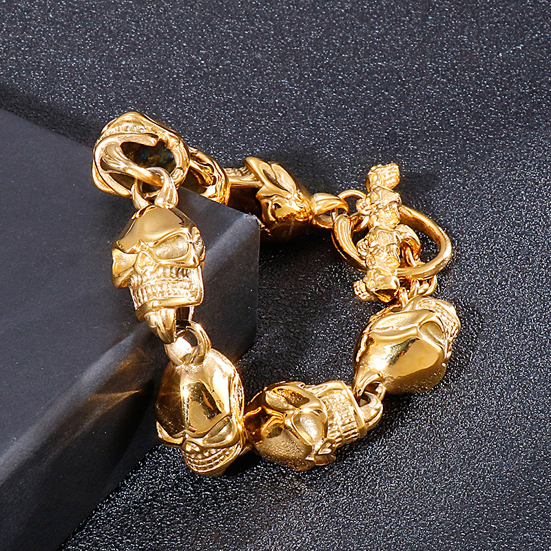 Hip-Hop Cool Style Skull Titanium Steel 18K Gold Plated Men'S Bracelets display picture 7