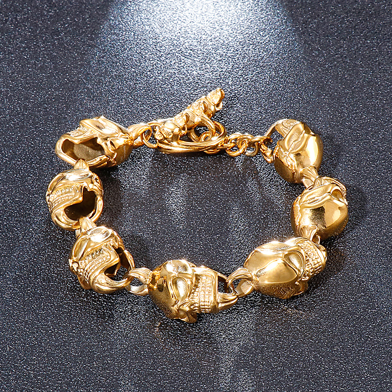 Hip-Hop Cool Style Skull Titanium Steel 18K Gold Plated Men'S Bracelets display picture 11