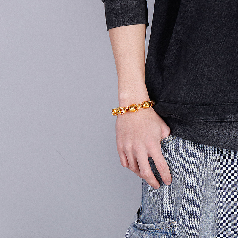 Hip Hop Style Cool Crâne Acier Au Titane Plaqué Or 18K Hommes Bracelets display picture 5