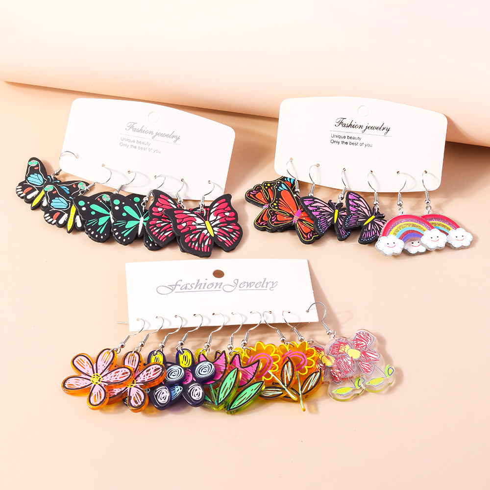 1 Paar Süß Regenbogen Herzform Schmetterling Kunststoff Zinklegierung Tropfenohrringe display picture 15