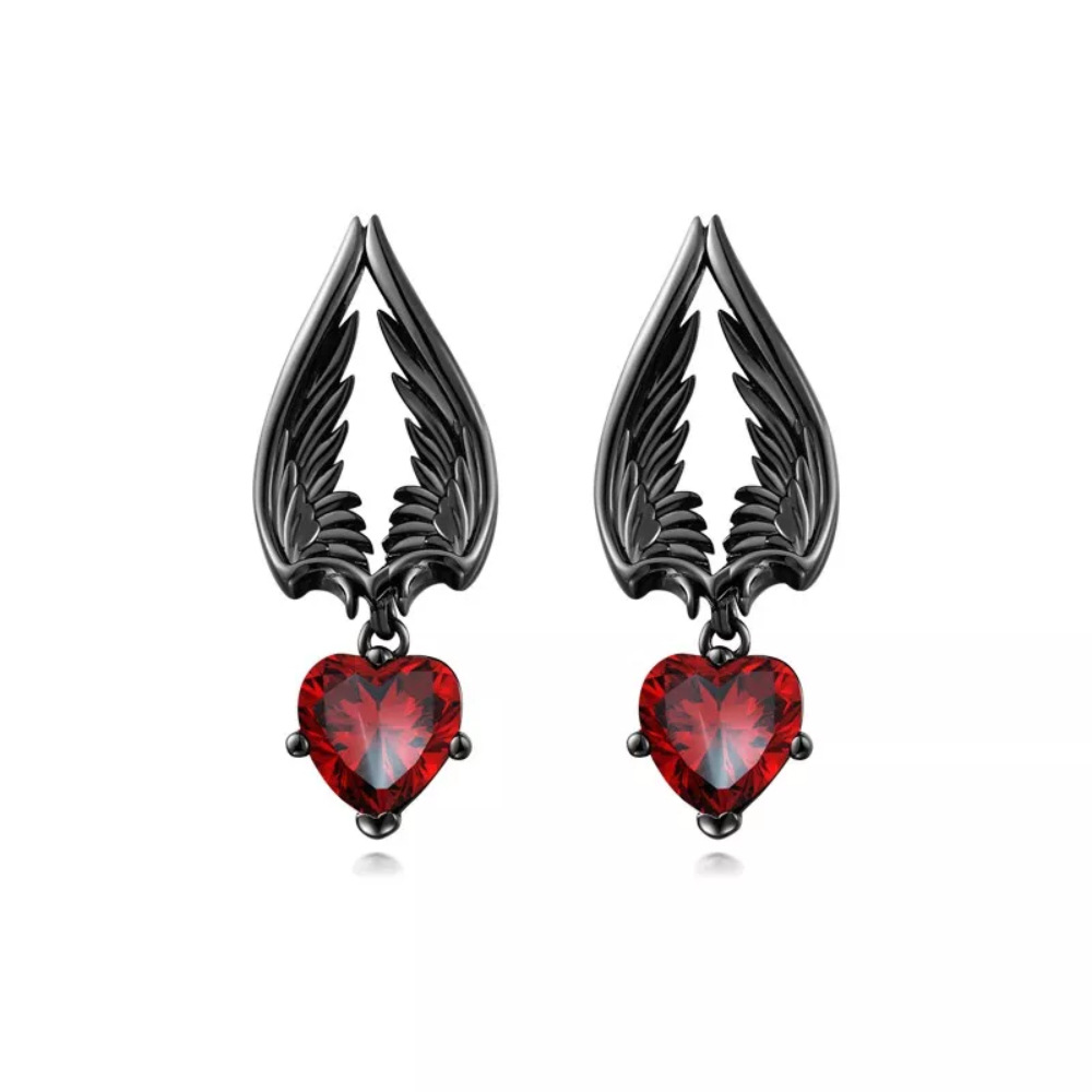 1 Pair Hip-hop Punk Heart Shape Wings Plating Inlay Stainless Steel Zircon 18k Gold Plated Gold Plated Drop Earrings display picture 1
