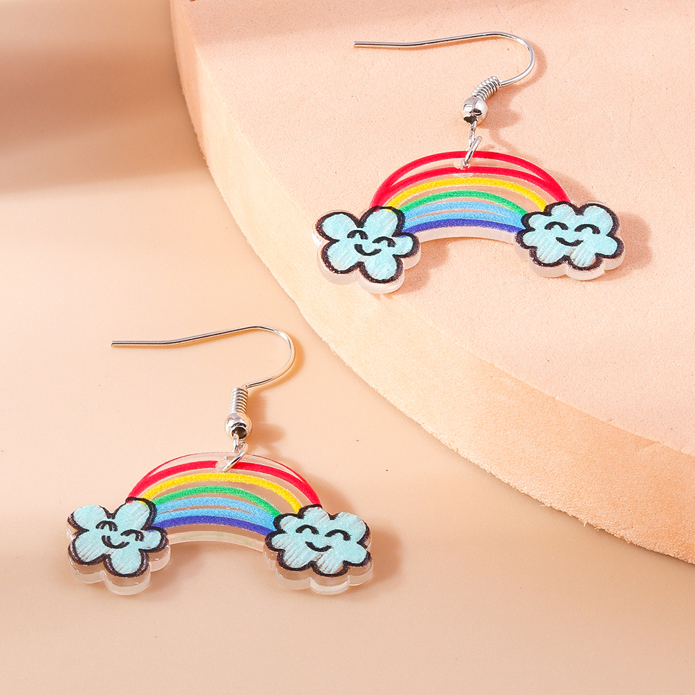 1 Pair Cute Rainbow Heart Shape Butterfly Plastic Zinc Alloy Drop Earrings display picture 7