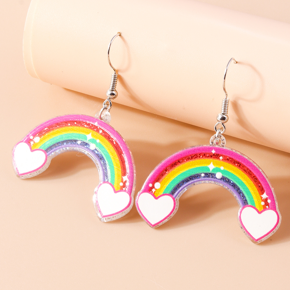 1 Pair Cute Rainbow Heart Shape Butterfly Plastic Zinc Alloy Drop Earrings display picture 8