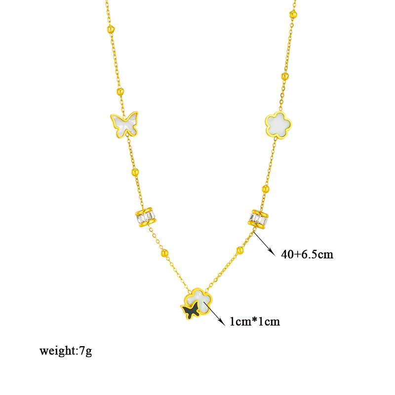 Stainless Steel 18K Gold Plated Vintage Style Plating Inlay Flower Butterfly Rhinestones Necklace display picture 1